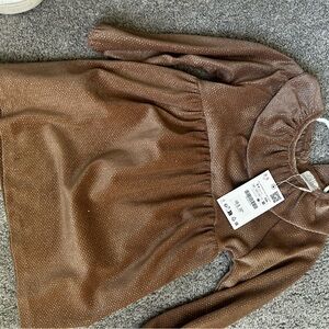 Zara Brown Dotted Long Sleeve Dress